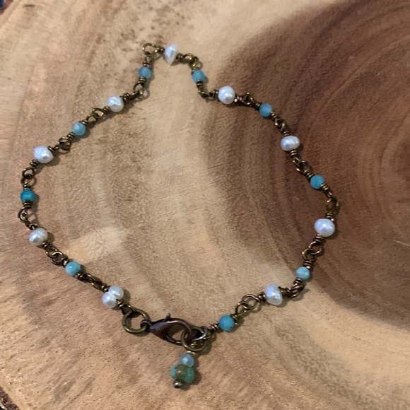 Handmade Amazonite and Pearl Anklet - Picture 1 of 3